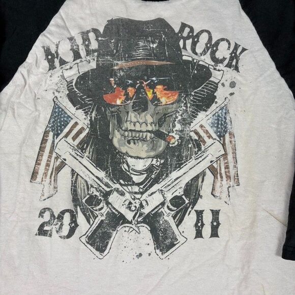 Vintage 2011 Kid Rock Born Free Tour Baseball Tee L Band Shirt Skull Guns USA - Picture 2 of 9